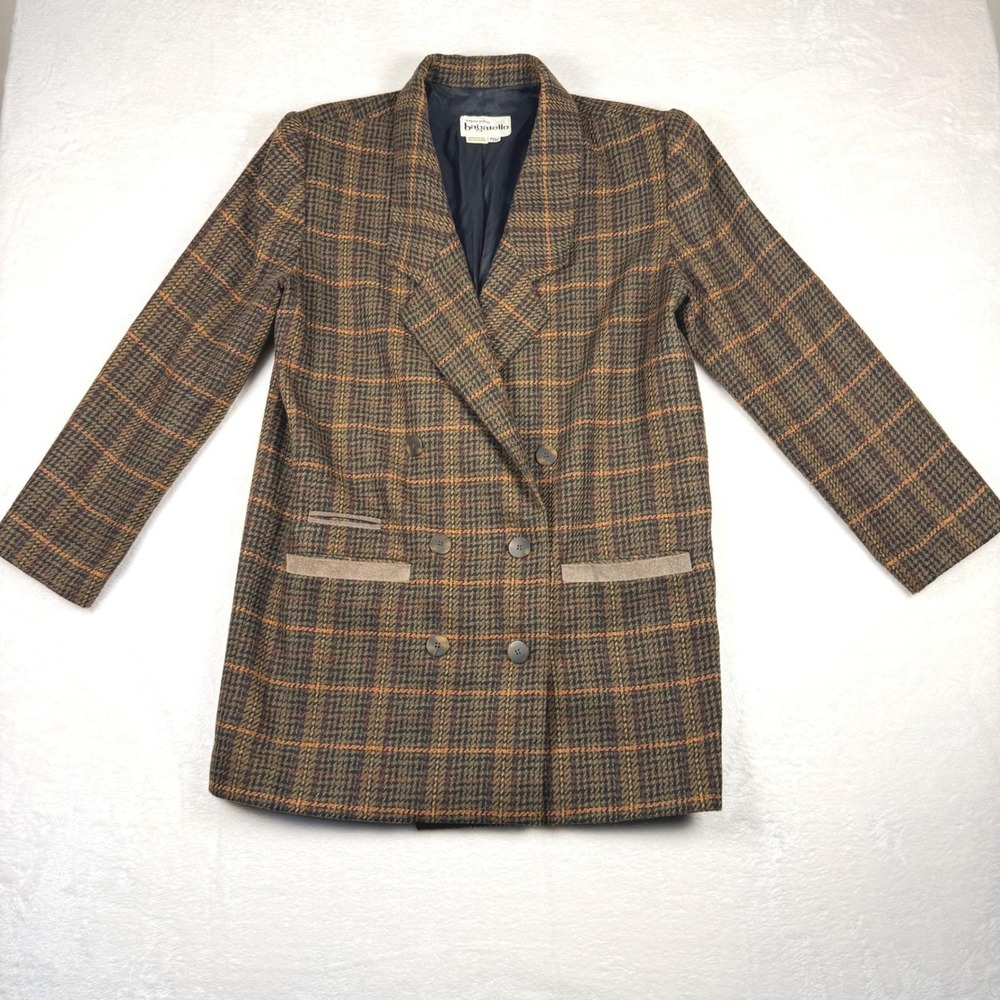 Vintage Bagatelle Women's M Brown Plaid Double Breasted Blazer Coat Academia